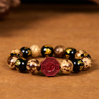 Buddha Gift Bodhi Seed Om Mani Padme Hum Bagua Yin Yang Cinnabar Carved Calm Bracelet