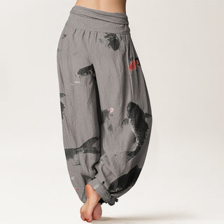 Buddha Gift Casual Koi Fish Pattern Women's Elastic Waist Harem Pants