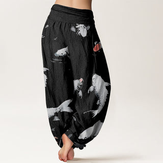 Buddha Gift Casual Koi Fish Pattern Women's Elastic Waist Harem Pants