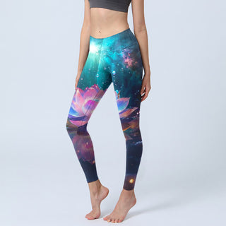 Buddha Gift Gradient Lotus Water Bubbles Pattern Print Gym Leggings Women's Yoga Pants