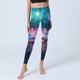 Buddha Gift Gradient Lotus Water Bubbles Pattern Print Gym Leggings Women's Yoga Pants