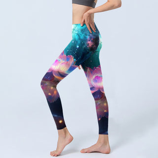 Buddha Gift Gradient Lotus Water Bubbles Pattern Print Gym Leggings Women's Yoga Pants