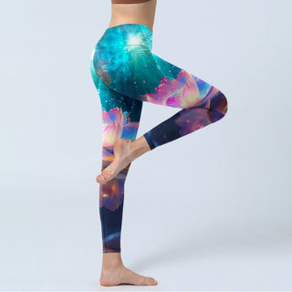 Buddha Gift Gradient Lotus Water Bubbles Pattern Print Gym Leggings Women's Yoga Pants