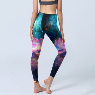 Buddha Gift Gradient Lotus Water Bubbles Pattern Print Gym Leggings Women's Yoga Pants