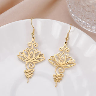 Buddha Gift Hollow Lotus Flower Stainless Steel Enlightenment Metal Drop Earrings
