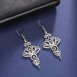 Buddha Gift Hollow Lotus Flower Stainless Steel Enlightenment Metal Drop Earrings