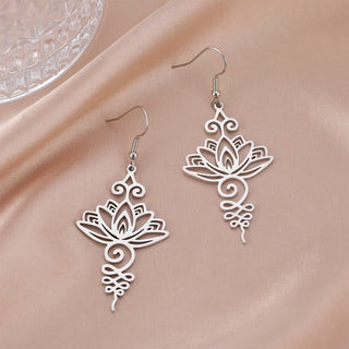 Buddha Gift Hollow Lotus Flower Stainless Steel Enlightenment Metal Drop Earrings