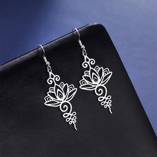 Buddha Gift Hollow Lotus Flower Stainless Steel Enlightenment Metal Drop Earrings