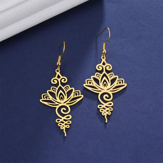 Buddha Gift Hollow Lotus Flower Stainless Steel Enlightenment Metal Drop Earrings