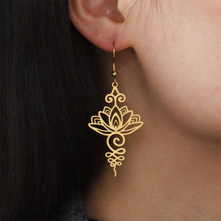 Buddha Gift Hollow Lotus Flower Stainless Steel Enlightenment Metal Drop Earrings