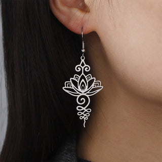Buddha Gift Hollow Lotus Flower Stainless Steel Enlightenment Metal Drop Earrings