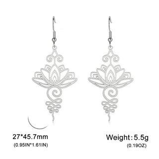 Buddha Gift Hollow Lotus Flower Stainless Steel Enlightenment Metal Drop Earrings