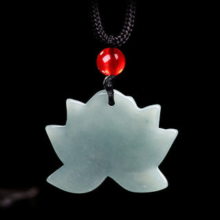 Buddha Gift Lotus Flower Pattern Carved Jade Prosperity Necklace Pendant