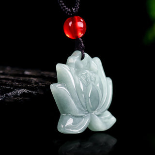 Buddha Gift Lotus Flower Pattern Carved Jade Prosperity Necklace Pendant