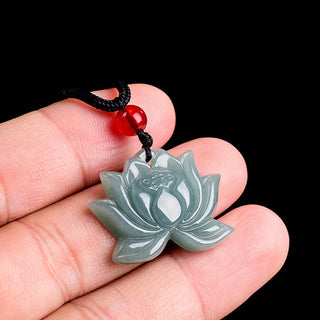 Buddha Gift Lotus Flower Pattern Carved Jade Prosperity Necklace Pendant
