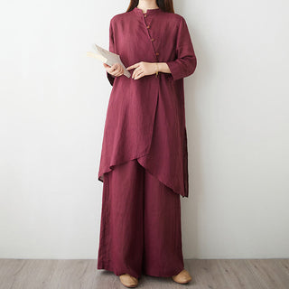 Buddha Gift 2Pcs Three Quarter Sleeve Shirt Top Pants Meditation Zen Tai Chi Cotton Linen Clothing Women's Set
