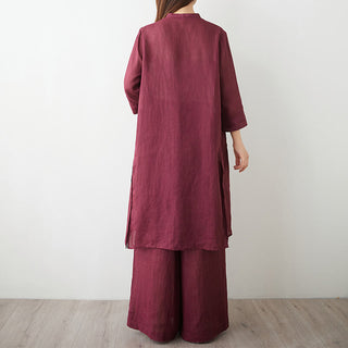 Buddha Gift 2Pcs Three Quarter Sleeve Shirt Top Pants Meditation Zen Tai Chi Cotton Linen Clothing Women's Set