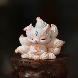 Buddha Gift Mini Nine Tailed Fox Luck Resin Home Desk Decoration
