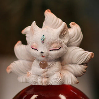 Buddha Gift Mini Nine Tailed Fox Luck Resin Home Desk Decoration