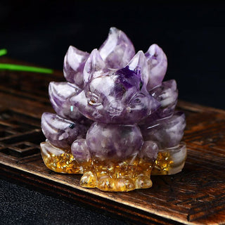 Buddha Gift Natural Various Crystal Strawberry Quartz Amethyst Nine Tailed Fox Protection Home Decoration