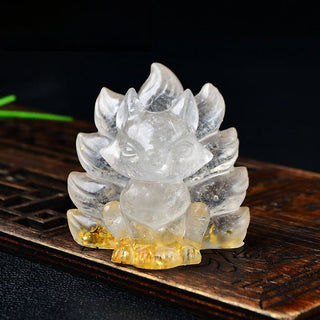 Buddha Gift Natural Various Crystal Strawberry Quartz Amethyst Nine Tailed Fox Protection Home Decoration