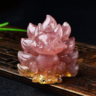 Buddha Gift Natural Various Crystal Strawberry Quartz Amethyst Nine Tailed Fox Protection Home Decoration