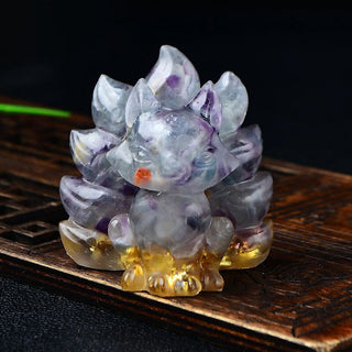 Buddha Gift Natural Various Crystal Strawberry Quartz Amethyst Nine Tailed Fox Protection Home Decoration