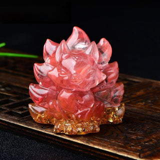 Buddha Gift Natural Various Crystal Strawberry Quartz Amethyst Nine Tailed Fox Protection Home Decoration