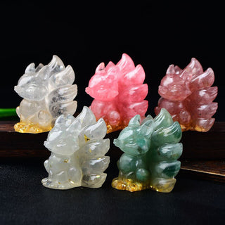 Buddha Gift Natural Various Crystal Strawberry Quartz Amethyst Nine Tailed Fox Protection Home Decoration