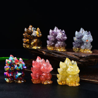 Buddha Gift Natural Various Crystal Strawberry Quartz Amethyst Nine Tailed Fox Protection Home Decoration