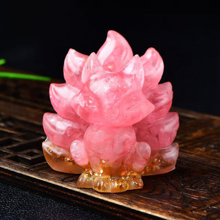 Buddha Gift Natural Various Crystal Strawberry Quartz Amethyst Nine Tailed Fox Protection Home Decoration