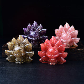 Buddha Gift Small Various Stone Pink Crystal Citrine Amethyst Nine Tailed Fox Warmth Home Decoration