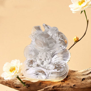 Buddha Gift Natural White Crystal Mini Small Nine Tailed Fox Carved Healing Home Decoration