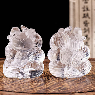 Buddha Gift Natural White Crystal Mini Small Nine Tailed Fox Carved Healing Home Decoration