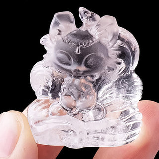 Buddha Gift Natural White Crystal Mini Small Nine Tailed Fox Carved Healing Home Decoration