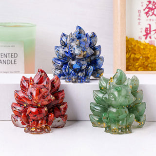 Buddha Gift Small Various Stone Strawberry Quartz Amethyst Green Aventurine Nine Tailed Fox Healing Home Decoration