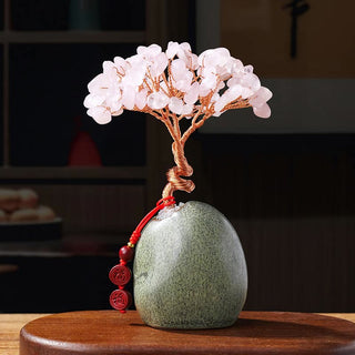 Buddha Gift Citrine Amethyst Green Aventurine Crystal Tree Ceramic Base Prosperity Home Decoration