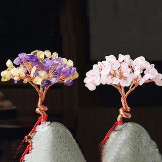 Buddha Gift Citrine Amethyst Green Aventurine Crystal Tree Ceramic Base Prosperity Home Decoration