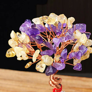 Buddha Gift Citrine Amethyst Green Aventurine Crystal Tree Ceramic Base Prosperity Home Decoration