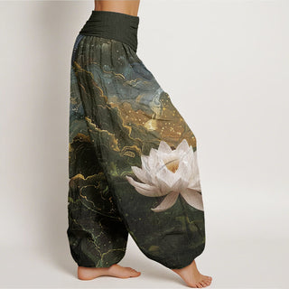 Buddha Gift Casual Lotus Starry Sky Clouds Pattern Women's Elastic Waist Harem Pants
