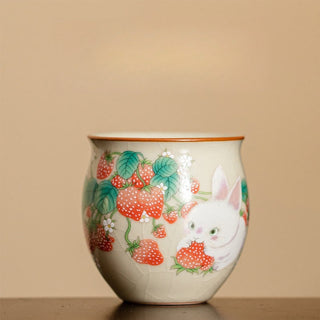 Buddha Gift Small Strawberry Rabbit Teacup Kung Fu Tea Cup 90ml With Gift Box