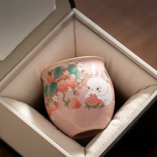 Buddha Gift Small Strawberry Rabbit Teacup Kung Fu Tea Cup 90ml With Gift Box