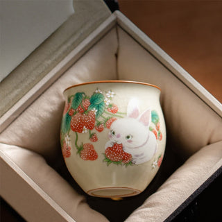 Buddha Gift Small Strawberry Rabbit Teacup Kung Fu Tea Cup 90ml With Gift Box