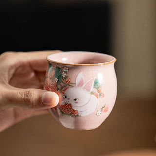 Buddha Gift Small Strawberry Rabbit Teacup Kung Fu Tea Cup 90ml With Gift Box