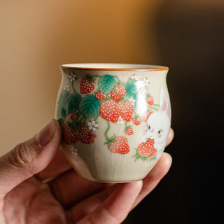 Buddha Gift Small Strawberry Rabbit Teacup Kung Fu Tea Cup 90ml With Gift Box