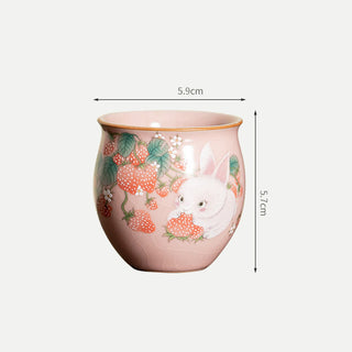 Buddha Gift Small Strawberry Rabbit Teacup Kung Fu Tea Cup 90ml With Gift Box