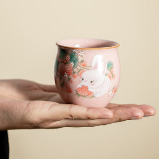 Buddha Gift Small Strawberry Rabbit Teacup Kung Fu Tea Cup 90ml With Gift Box