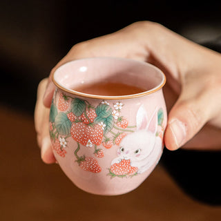 Buddha Gift Small Strawberry Rabbit Teacup Kung Fu Tea Cup 90ml With Gift Box