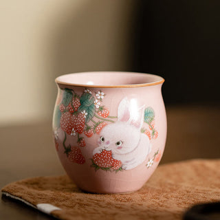Buddha Gift Small Strawberry Rabbit Teacup Kung Fu Tea Cup 90ml With Gift Box
