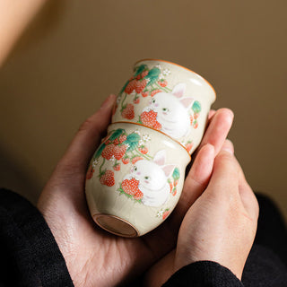 Buddha Gift Small Strawberry Rabbit Teacup Kung Fu Tea Cup 90ml With Gift Box